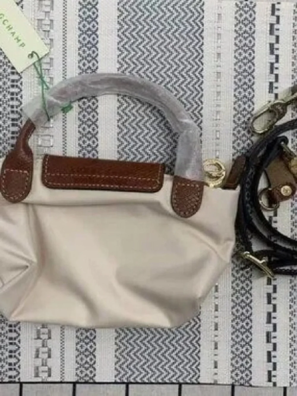 Longchamp Small Le Pliage Nylon Crossbody Bag in Cream with Brown Trim